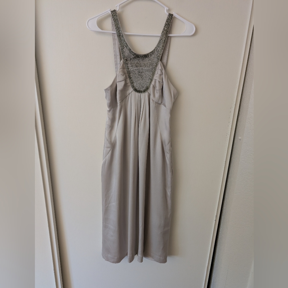 Banana Republic Womens 8 Silk Midi Dress Silver NWT Contemporary Classic Formal